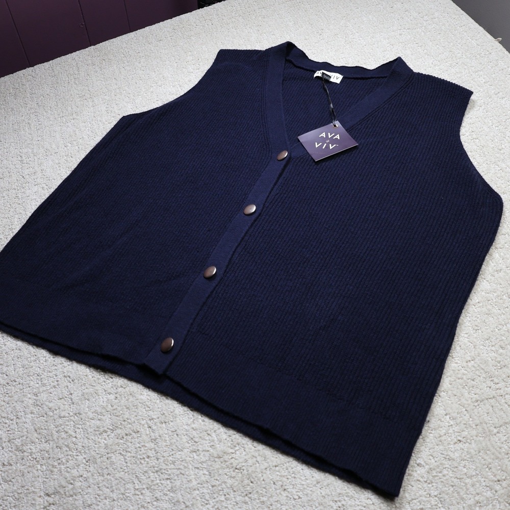 Ava & Viv Navy Blue Ribbed V-Neck Button Front Cardigan Vest 3X NWT